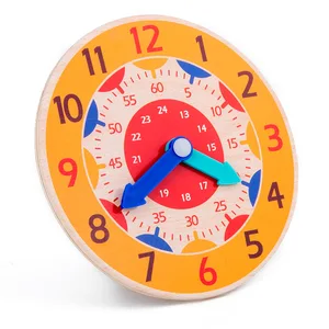 Montessori Children Wooden Clock Toys One Hour Minute Two Colorful Cognition Clocktoys for Children Early Preschool Teaching Aid