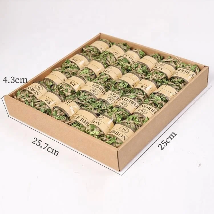 24PCS Natural Jute Twine Ribbon With Artificial Green Leaves for Wedding Home Garden
