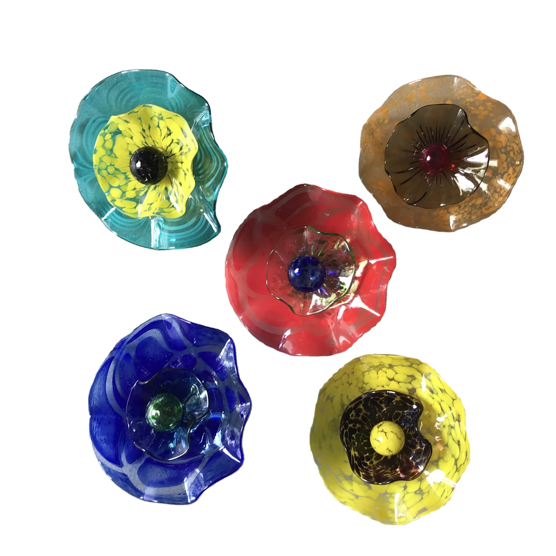 Glass Plate 3 Layers Large Wall Decorative Wall Hanging Decor Murano Glass Modern Interior Hand Blown Murano Art Flower Glass