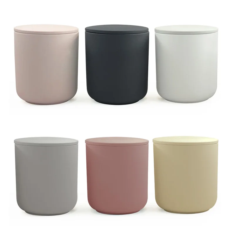 Nordic Custom Cute Matte Ceramic Candle Vessel White Round Candle Jar with Lid 8oz 10oz 12oz