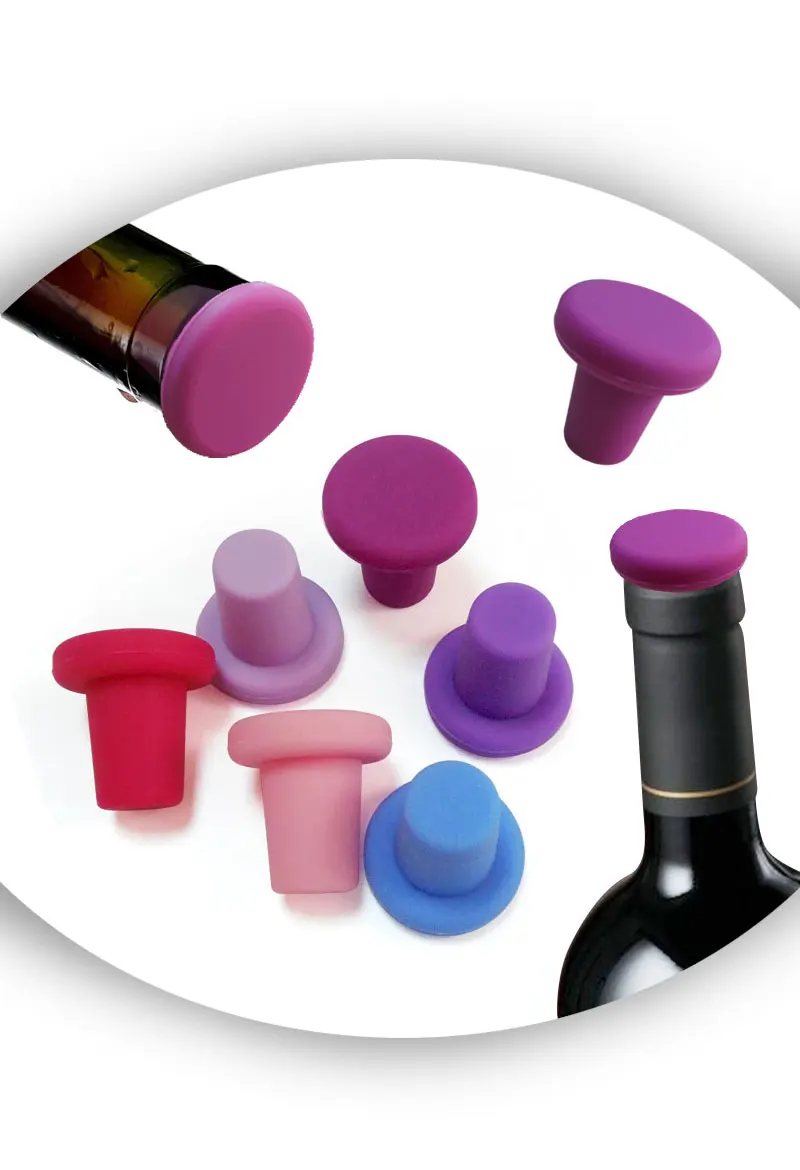 Bouchons de bouteille de vin multicolores en silicone Fda 2 pièces