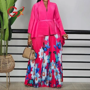 GX99103 Fashion 2026 Women Clothing Boutique Street Wear Long Sleeve Cardigan Tops and Pleated Maxi Skirt 2 Piece Sets