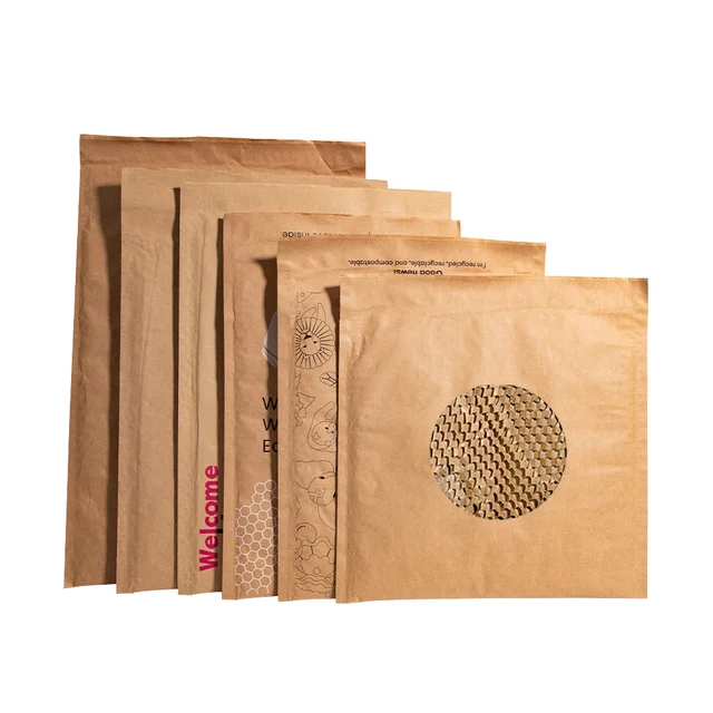 Custom Thick 100% Biodegradable Kraft Paper Honeycomb Mailer Shockproof Gift Packing Shipping Paper Bags