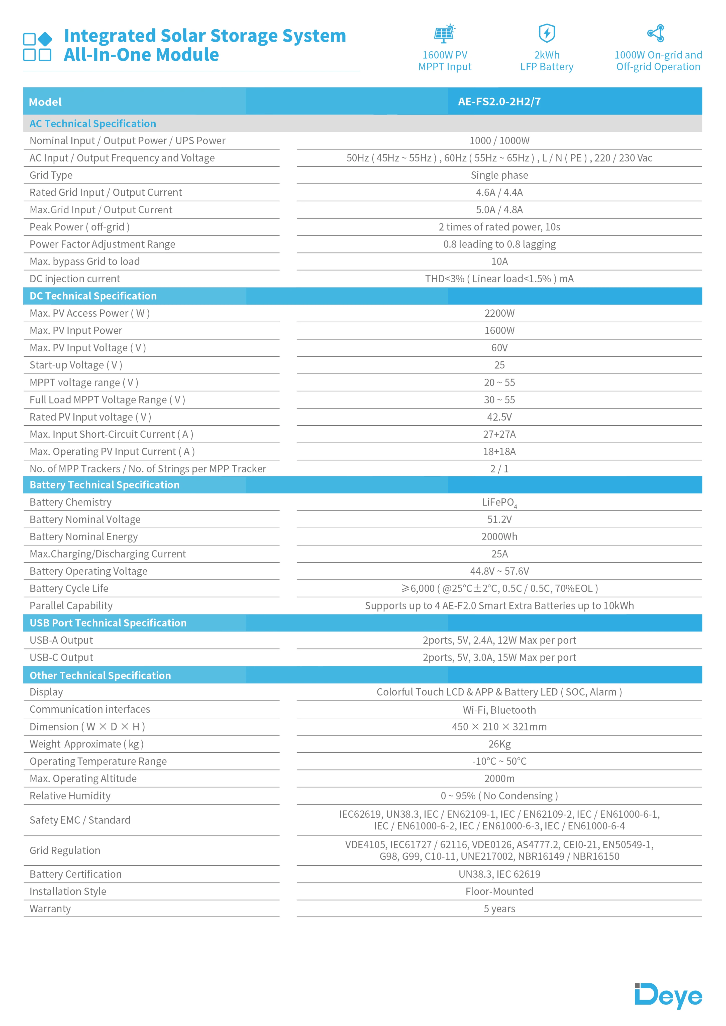 product stock promotion deye battery ess ae fs20 2h2 lifepo4 512v 40ah 2kwh ip65 protection all in one energy storage system-2