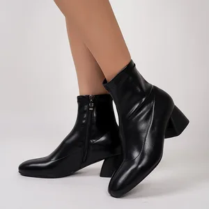 BUSY GIRL QLD24 Versatile Simple Thick Heel Elastic Boots for Women Skinny Boots Women's Short Boots Warm Height Increase