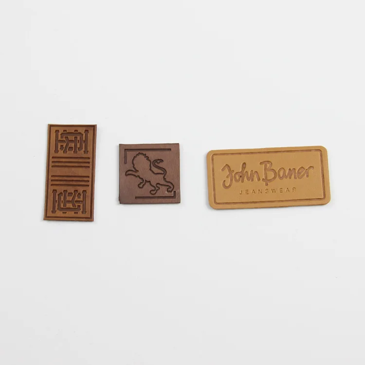 Heat Transfer Backside Custom Debossed Logo Pure Leather Iron on Patches with Adhesive Backing