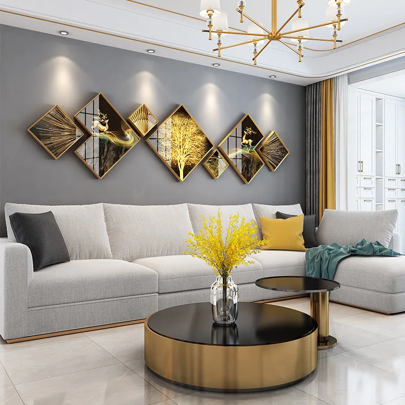 Living Room Decoration Nordic Luxury Golden Leaf Wood Crystal Porcelain ...