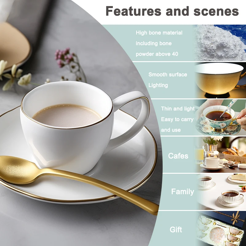 Customization Bone China Gold Plated Coffee Tea Cup Set Porcelain Cappuccino Cup Ceramic Tea Cup and Saucer Set