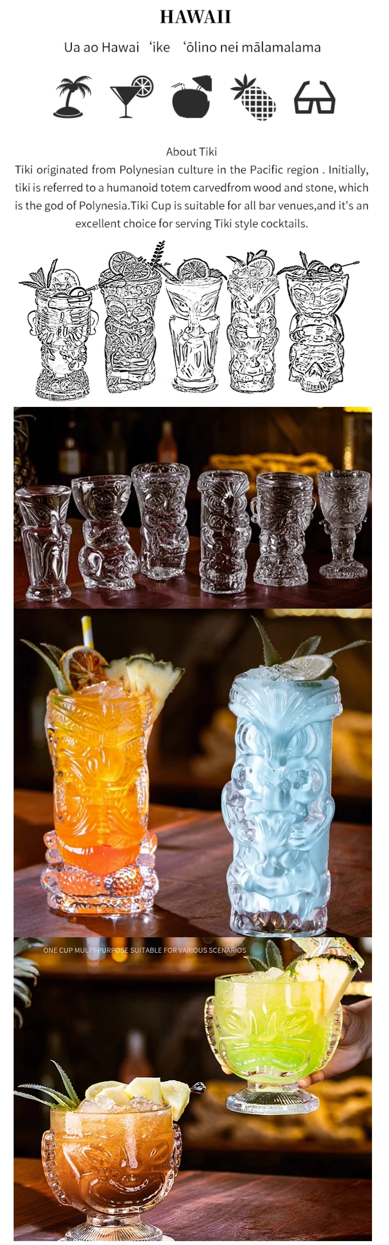 Wholesale Tiki Verre Mug Tiki Cocktail Glasses Drinking Beer Glasses For Hawaiian Party For Tiki