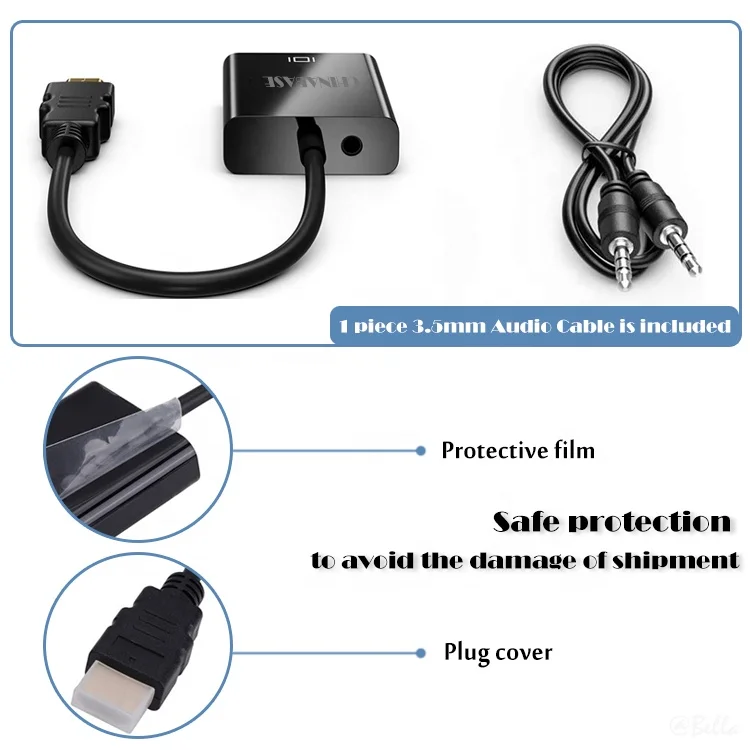 Адаптер-преобразователь HDMI-VGA 1920x1080 60 Гц с аудио для передачи аудио и видео сертифицирован CE