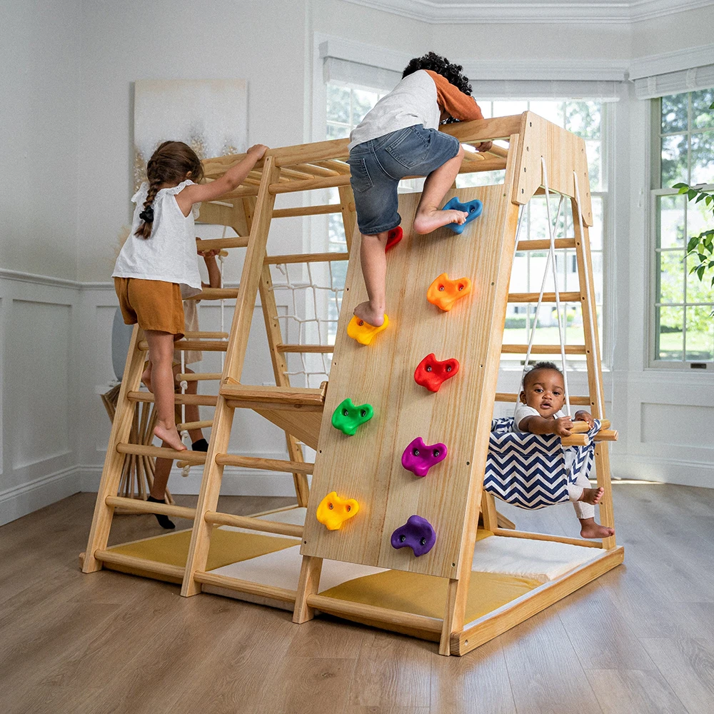 Wooden Jungle Gym Play Swing Set Indoor Outdoor Toddler Kids Climbing Set  Playground