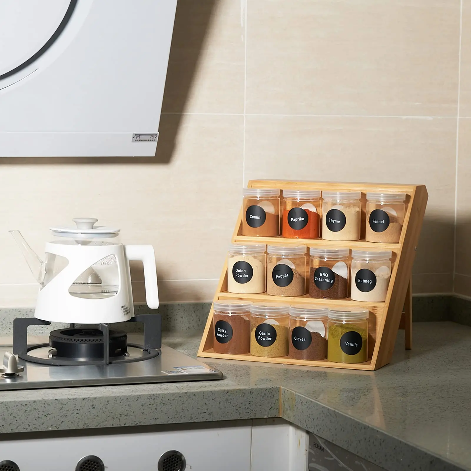 3 Layer Bamboo Display Rack Bamboo Organizer for Kitchen Storage Spice ...