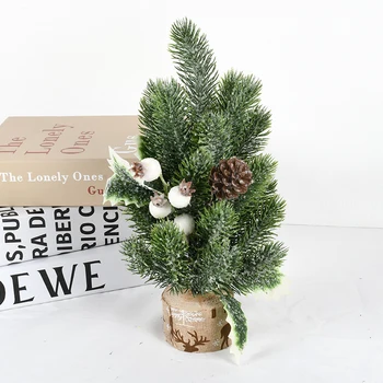 New Frosted Pine Artificial Christmas Tree snow flock Small Potted Xmas Decoration Durable PE Material