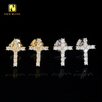 Hip Hop Jewelry Cross Design Ear Studs Unisex 925 Silver Moissanite Diamond Earrings Pass Diamond Tester