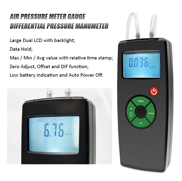 Digital Display Micro 10 Bar Portable Air Differential Pressure Gauge Meter Digital Handheld Manometer