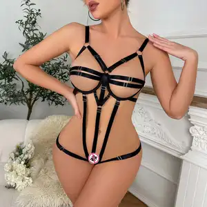 2026 New High Quality Women's Erotic Bodysuit Milk Silk Sexy Cutout Fun Bodysuit with Lace Decoration Hollow Bandage Underwear