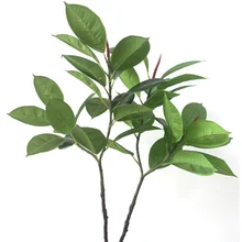 Wholesale artificial plants artificial leaves 2 forks rubber leave for window display home decor indoor decor