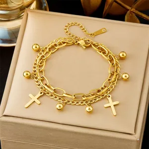 Fashion Retro Stainless Steel 18K Gold Plated Waterproof Trendy Charm Unisex Gift Bracelet Wholesale