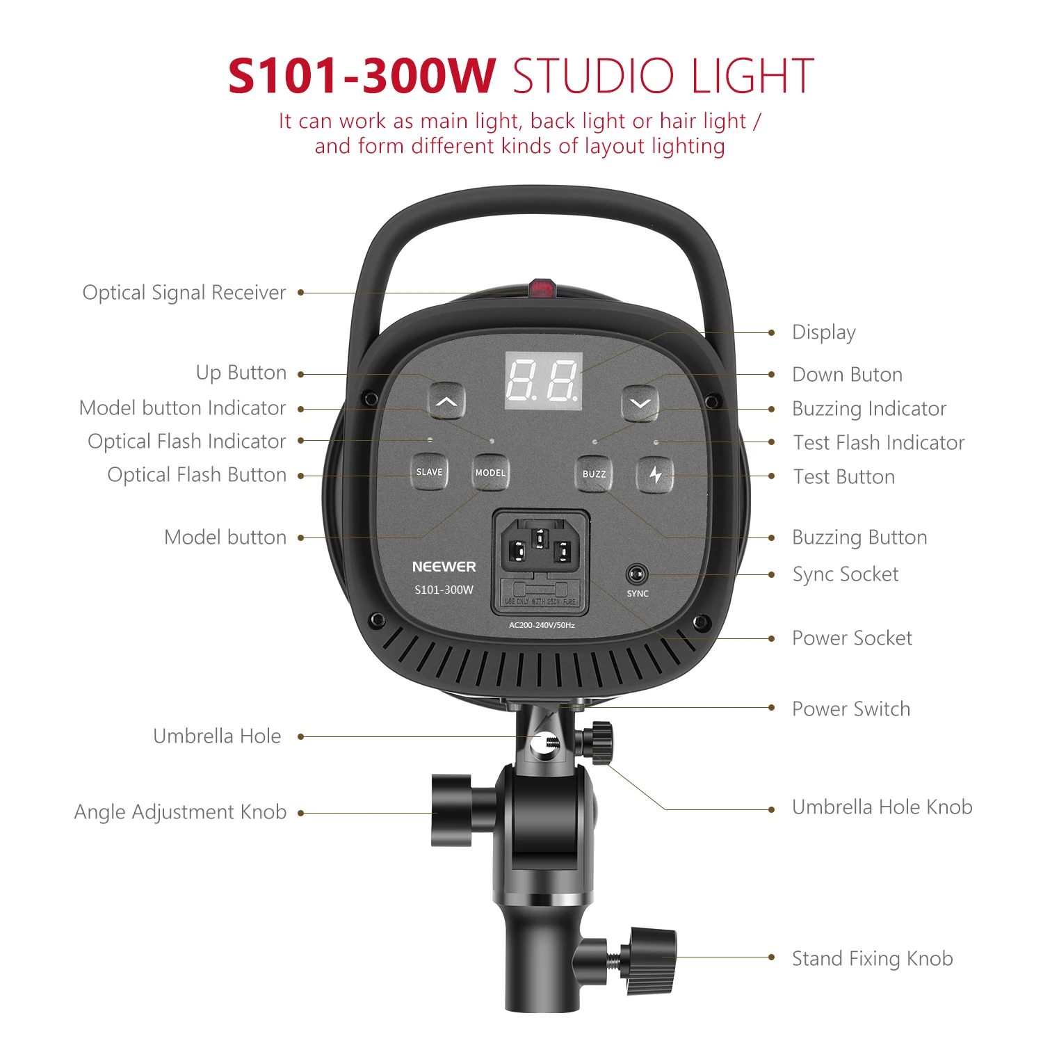 Neewer S101-300W プロフェッショナル スタジオ ムーンライト ストロボ