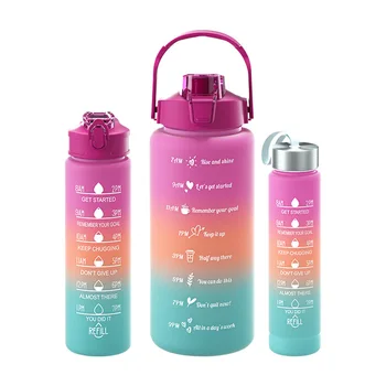 gym sports black plastic set 3 in 1 motivational water bottle with stickers handle