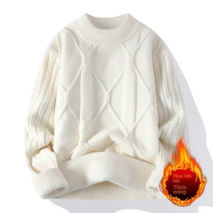 NASA New Men's Autumn Winter Trendy Front Logo Argyle Pullover Anti-pilling Warm Knitted Sweater