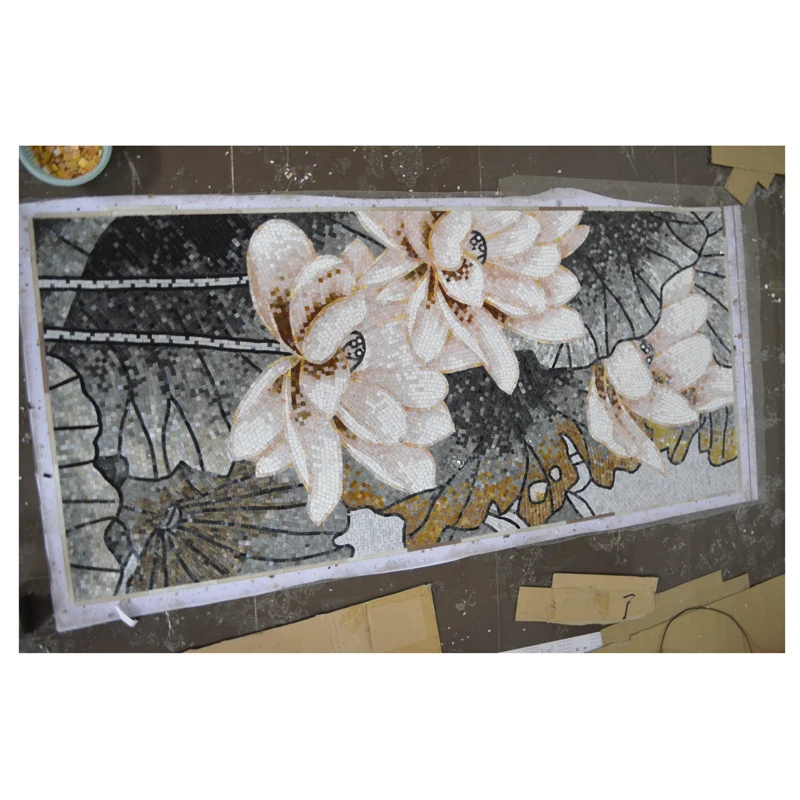 ZFカスタマイズされた蓮の花の絵画中国モザイク工場卸売ガラス