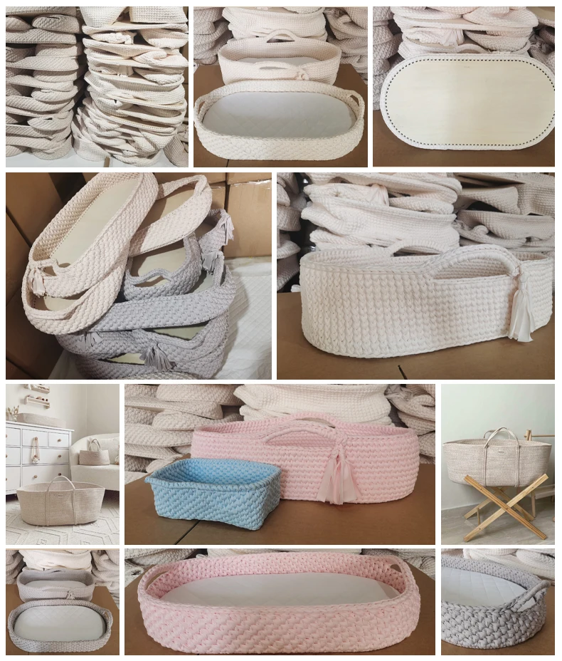 Hand Crochet Cotton Crochet Moses Changing Baby Basket Changing Table