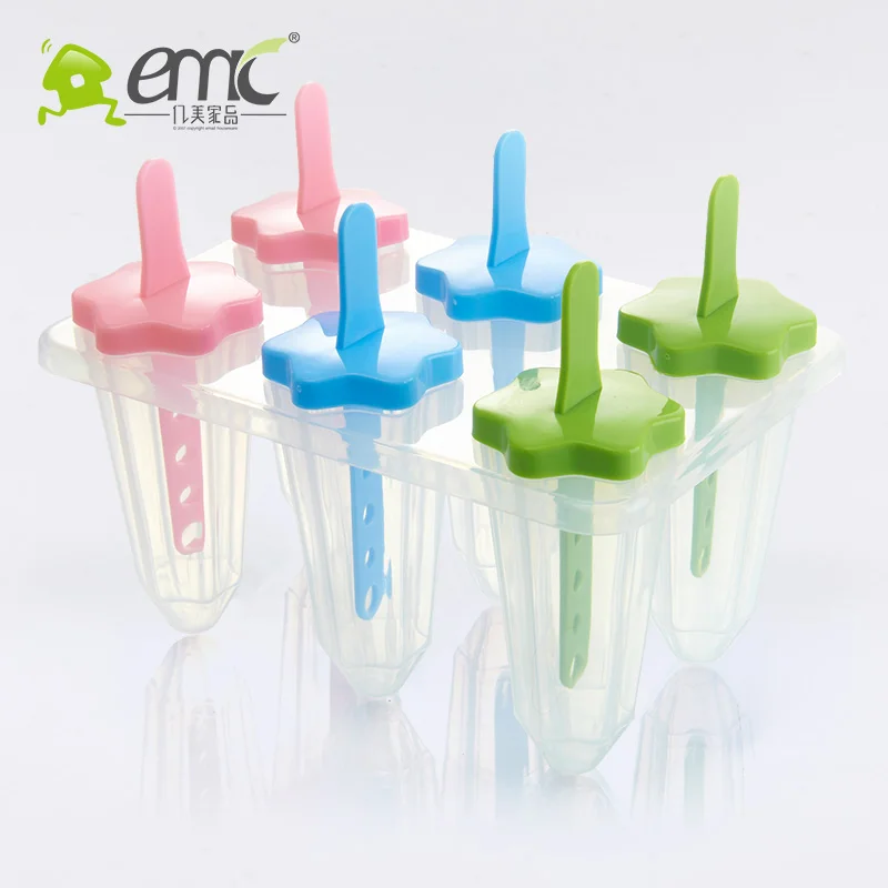 Reusable Plastic 6-Cell DIY Summer Dessert Ice Cream Popsicle Mold Set Ice Lolly Maker