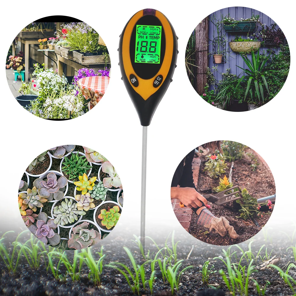 Soil Moisture Meter Plant 4-In-1, Soil Ph Tester Temperature/Light/Ph/ Moisture With Stainless Steel Probe Digital Soil Testing Kit Plant Watering Indicator For Gardening Lawn Farming Outdoor Indoor