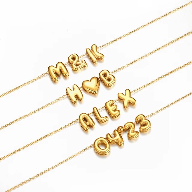 Minimalist Alphabet Pendant Puffy Name Jewelry Bubble Letter Necklace 18K Gold Plated Balloon Initial Necklaces for Women Girls