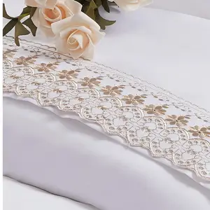 Wholesale Customized Color Polyester Lace Embroidered Flat Bed Sheet Plain Style All-Season for Brand for Home and Hotel Use