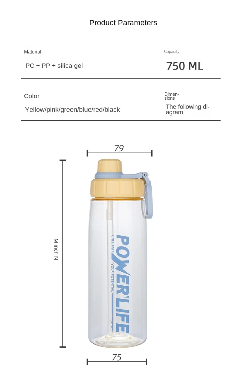Custom Logo 750ml Colorful Transparent Portable Plastic Sports Water Bottle Bottles With Handle