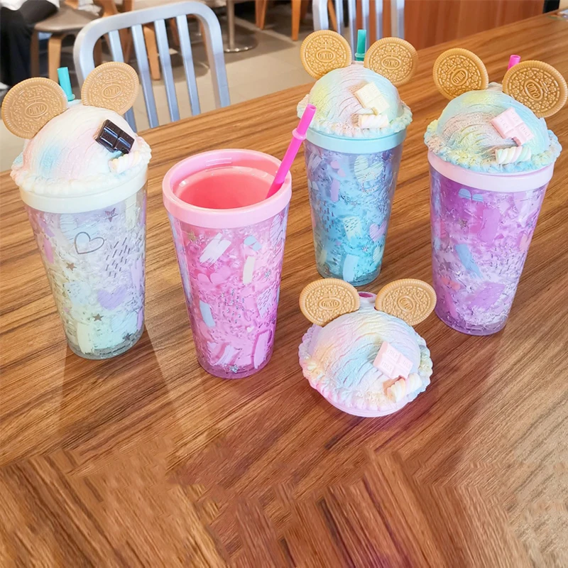 16oz Double Wall Acrylic Dome Lid Tumbler Ice Cream Mouse Ears Pink Blue  Yellow