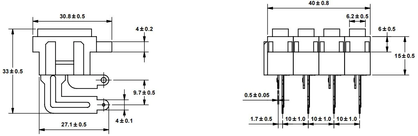 Double Triplet Tetrad PCB Mount Blade Fuse Holder with PA66 Material and Brass Terminal for Automotive Applications