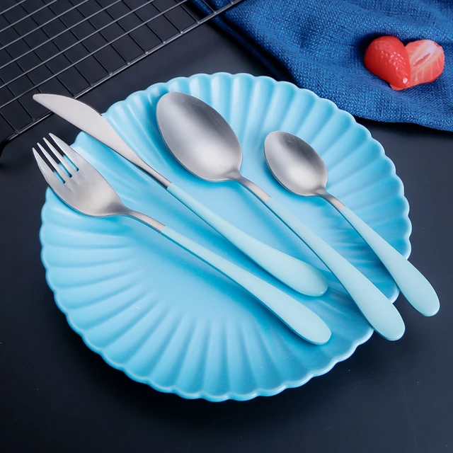 Ins Cutlery Knife Fork Spoon Set Colorful Gift Spray Paint Handle Silverware Stainless Steel Tableware