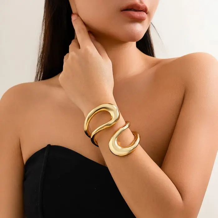 Exaggerated Heavy Metal Big Open Twist Knot Choker Necklace Fot Women Goth Adjustable Chunky Chain Bracelet Set Jewelry Men New