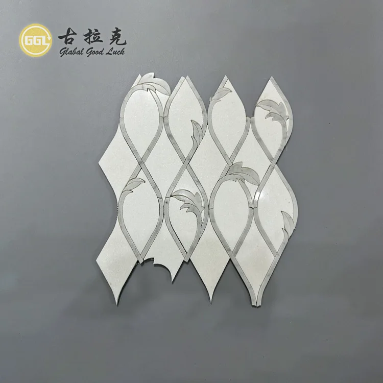 Natural White Marble Tile Leaf Shape Polished Surface Mosaic Tile for Bathroom Kitchen Backsplash Wall Hotel Shower factory