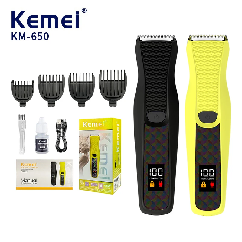 Kemei KM-650, coupe-cheveux électrique pour femmes destiné à l’épilation intégrale du corps, machine pour l’épilation des zones intimes, kit comprenant une tondeuse pour bikini, batterie lithium-ion de 1200 mAh