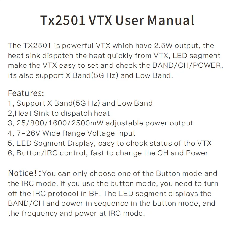  TX2501 TX2500 VTX Video Transmitter 800/1600/2500mW adjustable 56CH power output fpv drone parts supplier