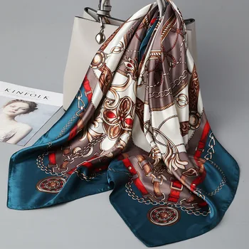 Head Silk Like Scarf bandana Women's Fashion Pattern Large Square Satin Headscarf