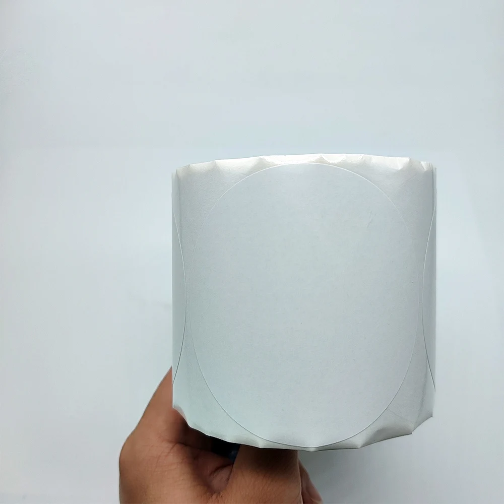 Custom White 2 Inch Round Circle Self-Adhesive Sticker Label Direct Thermal Printer Compatible 750 Per Roll Packaged in Carton