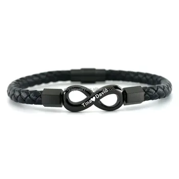 POYA Hot sale Limitless Bracelet Mens Bracelets Black Infinity Genuine Leather for Men Gift Personalization