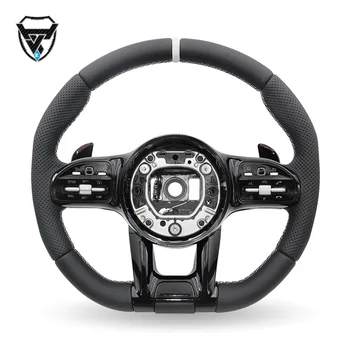 Black leather perforated white label modified steering wheel for Mercedes Benz C GLC E S CLS AMG zc-809-p9-y