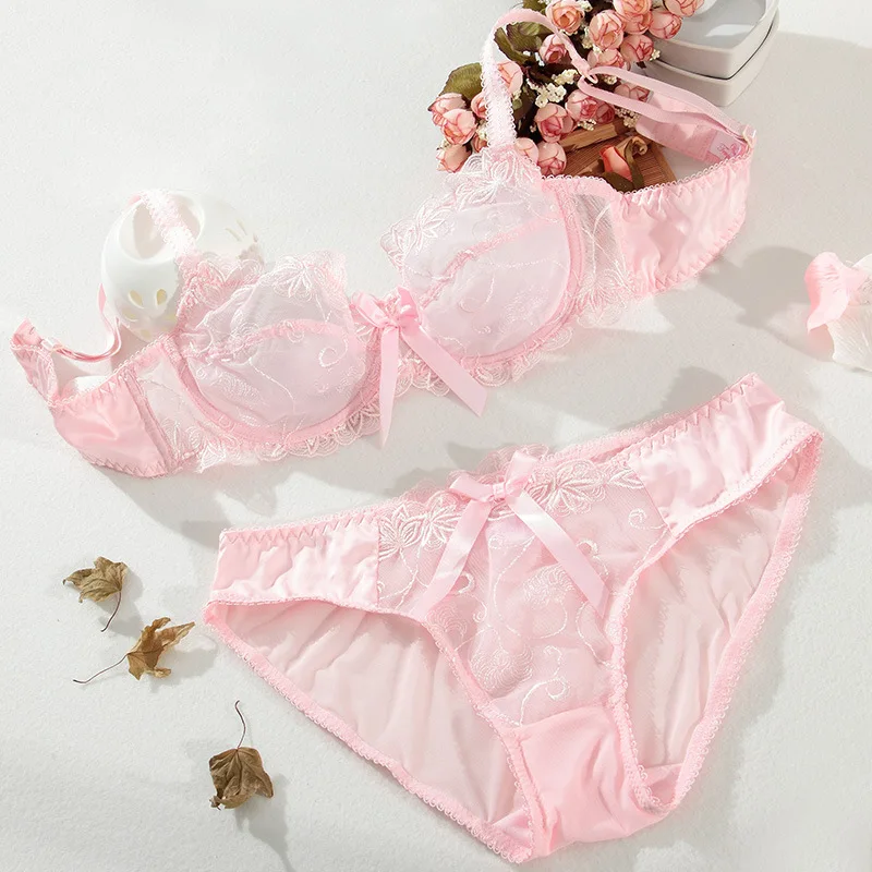 CRAZY Sexy Lace Transparent 3/4 Cup Bra Set Underwear Bra and