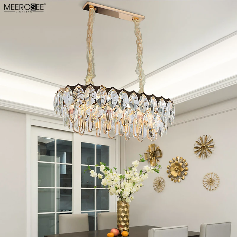 MEEROSEE K9 Crystal Leaf Pendant Light Modern Chandeliers Sitting Room Lighting Hanging Lights for Living Room MD86800