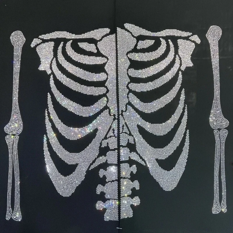 Factory wholesale skeleton Rhinestone Transfer Hotfix Strass Custom Iron On Crystal Motif Patches Diy Heat Transfer