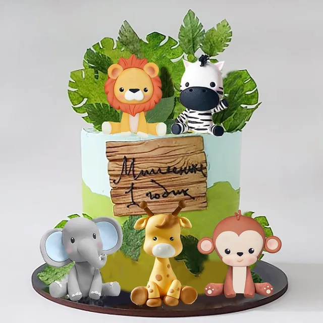 Tropical Jungle Animal Lion Giraffe Monkey Zebra Elephant Cake Decoration Cake Topper 5 pieces