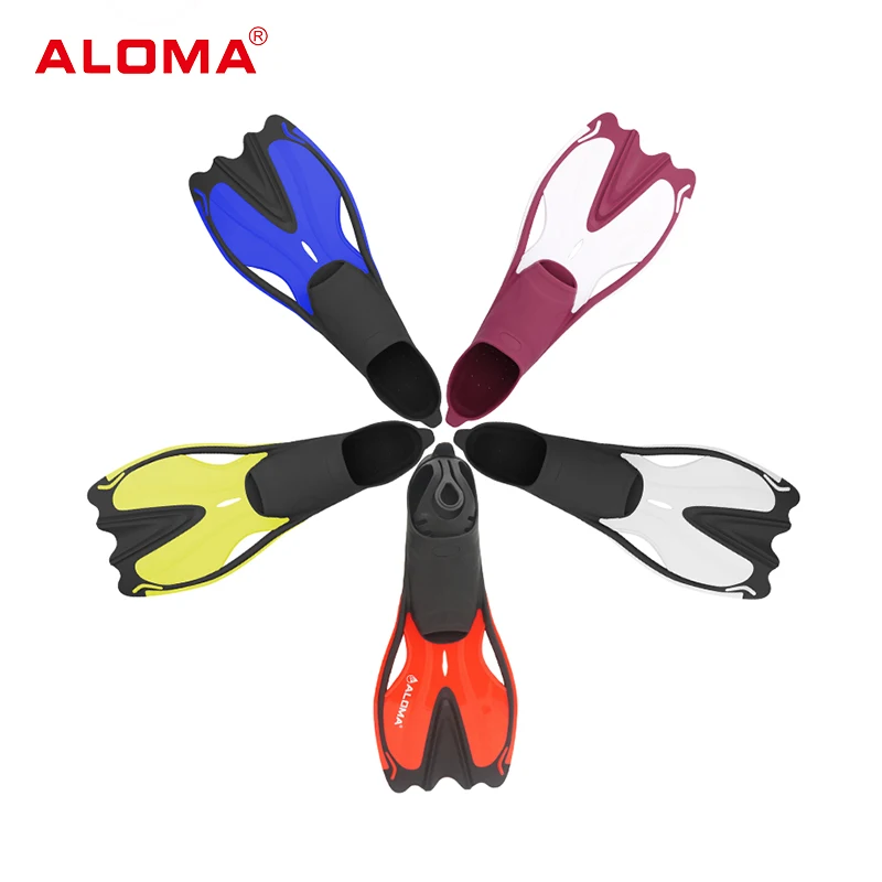 Aloma 2023 Custom adult rubber Swim flippers free swimming underwater full foot TPR short blade diving fins