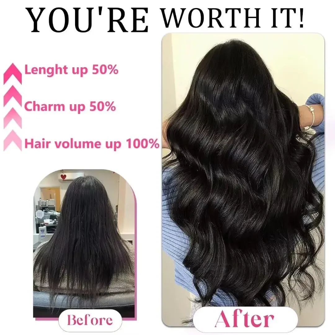 Clip in Hair Extensions Human Hair Brazilian Virgin Natural Straight Seamless Clip ons 1B_voghion.com