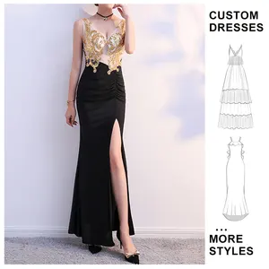 Custom logo Sexy V Neck Night Show Velvet Fairy Long Skirt Women's Nightclub Dress Wrap Hip Long Evening Dress  Casual Dresses